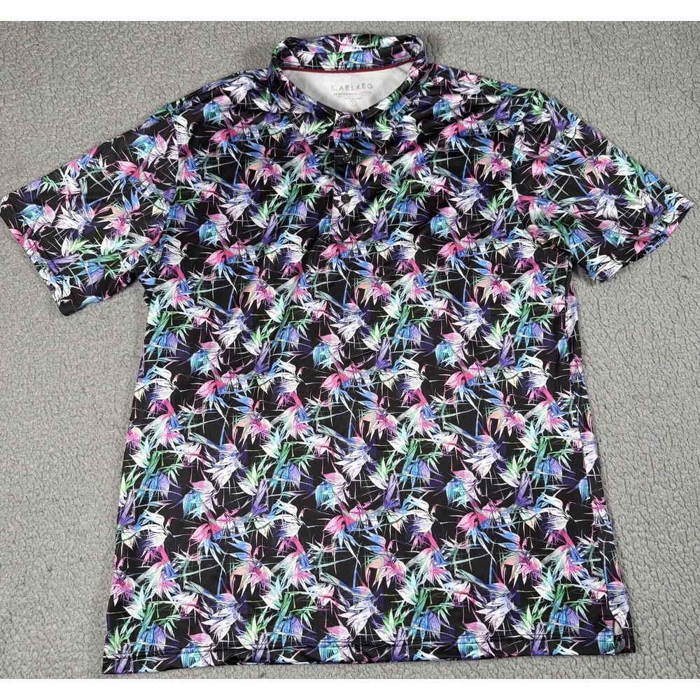 Maelreg Polo Shirt Men Large Black Neon Floral ‎ Performance Lightweight Golf